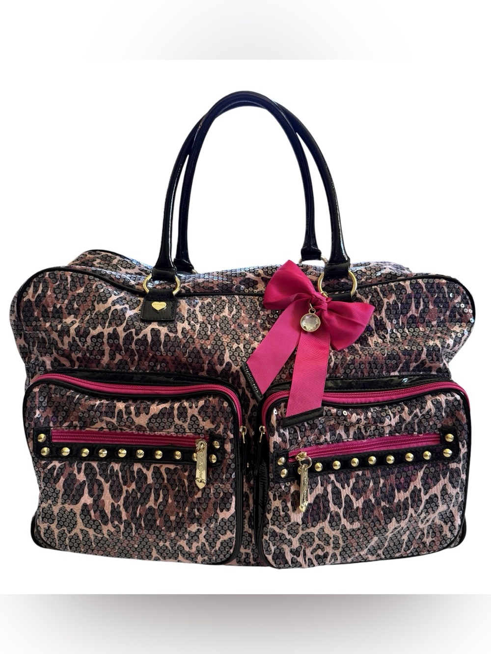 Vintage Y2K Betsey Johnson Sequins Studded Pink Leopard Gorgeous Weekender Bag
